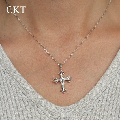 CKT 0.5ct Moissanite Solitaire Pendant Necklace in 18k White Gold, Fine Jewelry for Women Everyday Cross Geometry Platinum Pt950