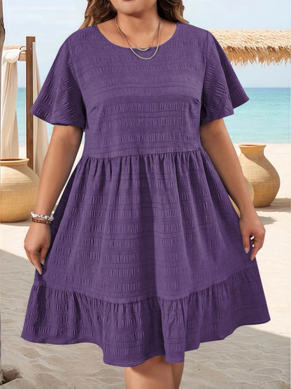 Summer Dress for Women Plus Size Elegant Fashion Round Neck Weave Patchwork Loose Short Sleeve