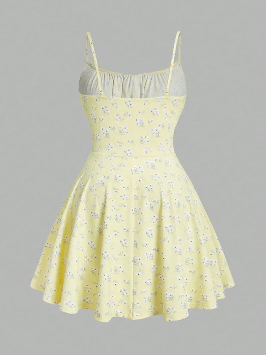 Plus Size Women's Floral Print Spaghetti Strap Fit and Flare Dress