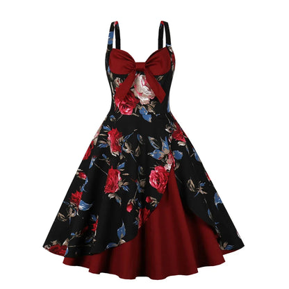 Plus Size Swan Flamingo Print Vintage Dress Women Casual Tunic Pin Up Robe 50s Rockabilly Summer Party Dresses Feminino Vestidos