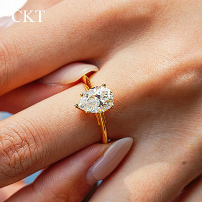 CKT Luxury 18K Gold Ring for Women Embellished with 2ct Diamond Moissanite Rings Wedding Fine Jewelry
