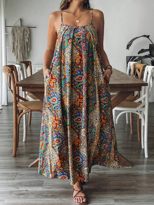 Plus Size Floral Paisley Maxi Dress Flowy Beachy Boho Vacation Gown Summer Dress