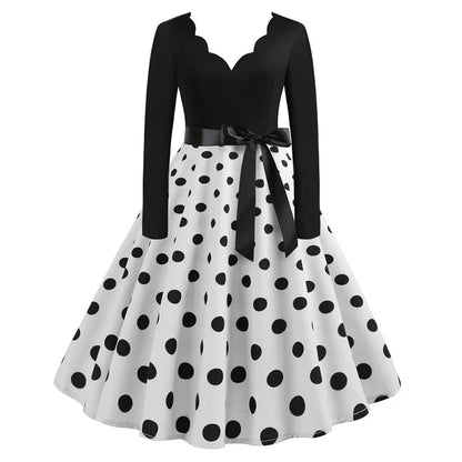 Plus Size Women Dress Vintage Long Sleeve Polka Dot Spring Autumn New Year Party Dresses 3XL Vestidos