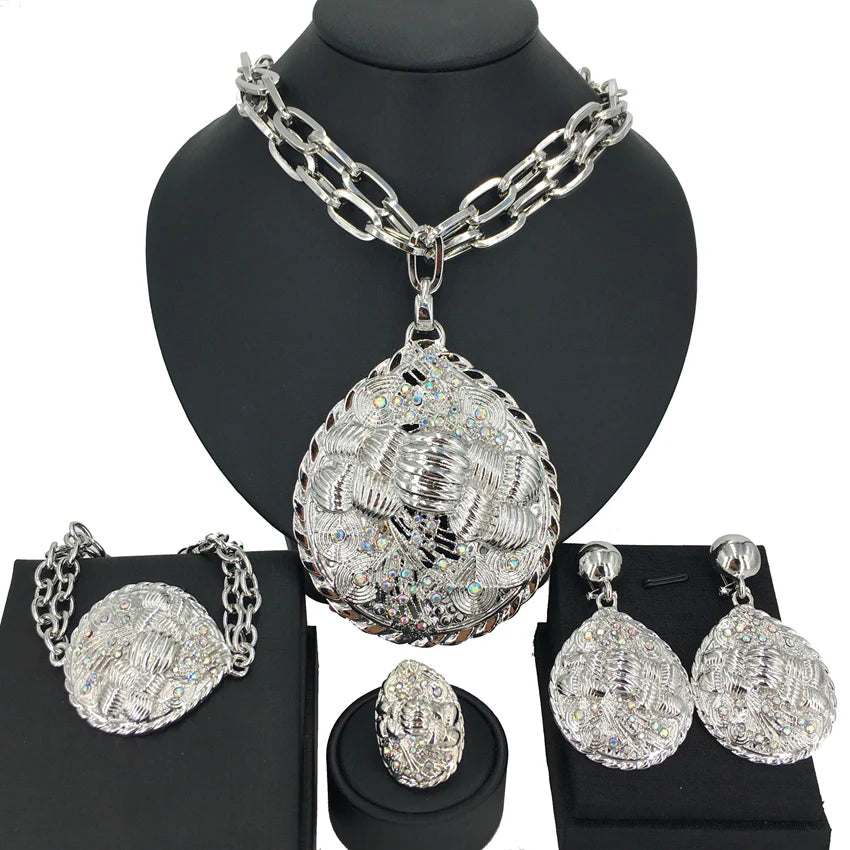 High Quality Big Pendants Newest Dubai Gold Plated Jewelry Set Women's Exquisite Wedding Banquet Dating Jewelry Set FHK14092