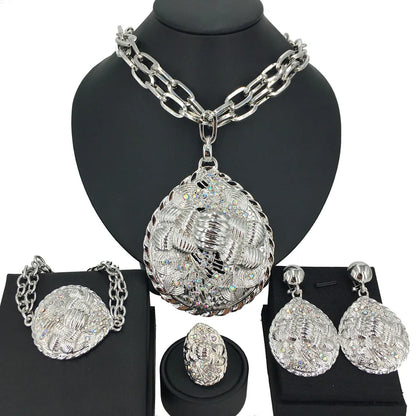 High Quality Big Pendants Newest Dubai Gold Plated Jewelry Set Women's Exquisite Wedding Banquet Dating Jewelry Set FHK14092