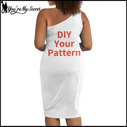 [You're My Secret] Women Custom DIY XS-3XL Size One Shoulder Bodycon Dress Sleeveless Wrap Pencil Dress Curvy Party Club Vestido