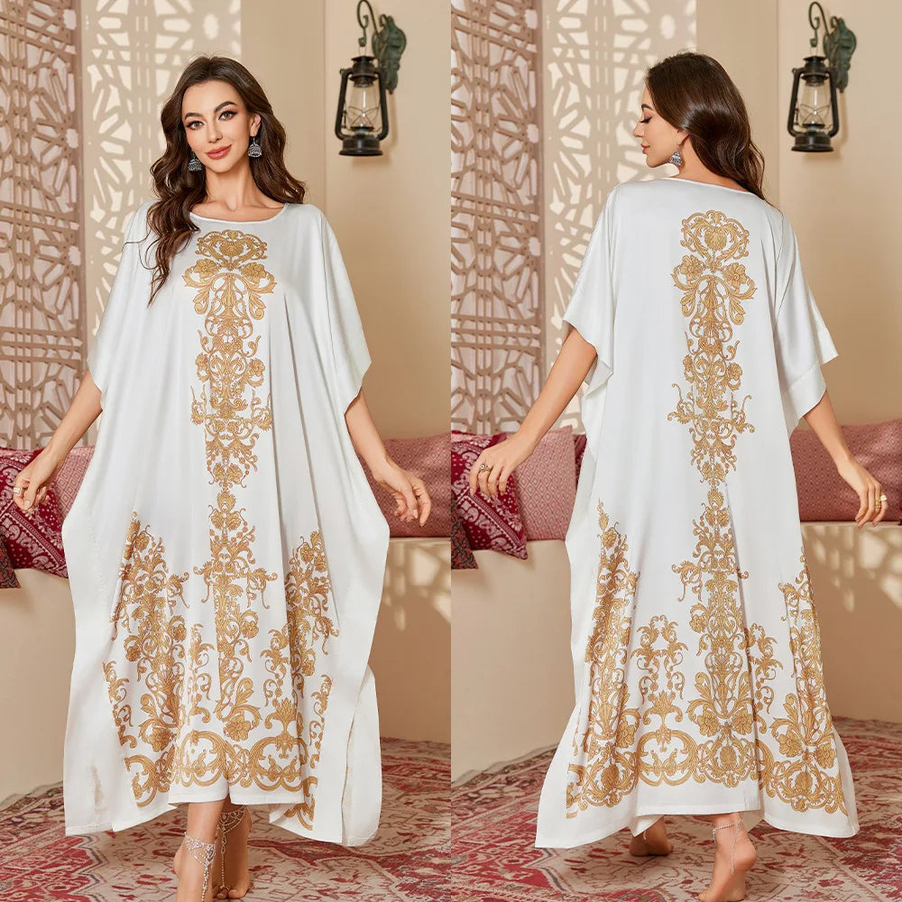 Plus Size Women Green Long Sleep Dress Nightgown Loose Casual Satin Home Clothes Bath Robe Gown Print Loungewear Nightwear ﻿