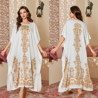 Plus Size Women Green Long Sleep Dress Nightgown Loose Casual Satin Home Clothes Bath Robe Gown Print Loungewear Nightwear ﻿