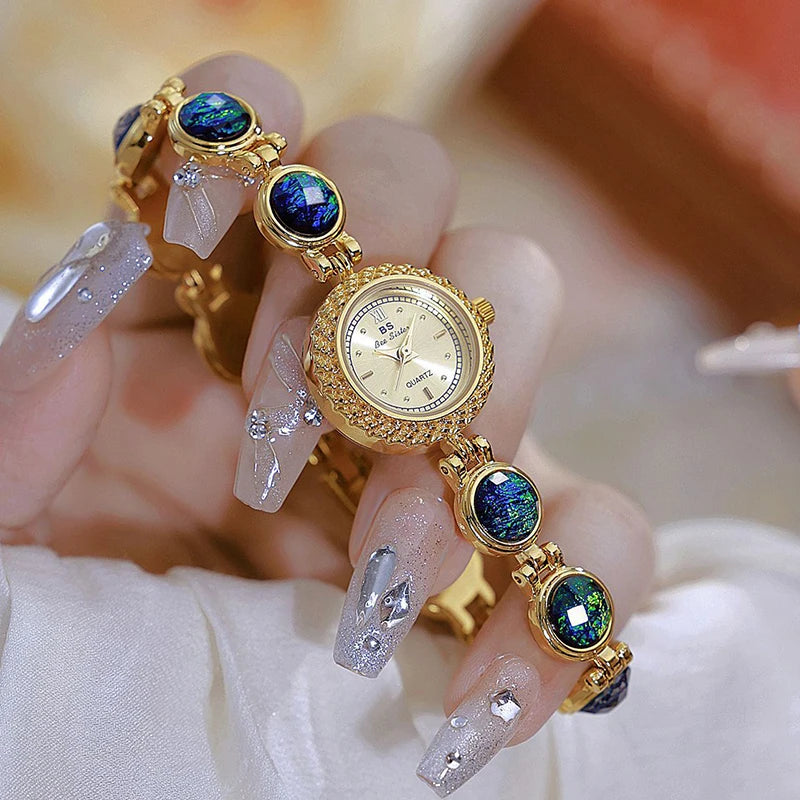 Gold Women Bracelet Watches Luxury Brand Dress Quartz Small Dial Ladies Wrist Watches Rhinestone Rose Gold Watches For Women