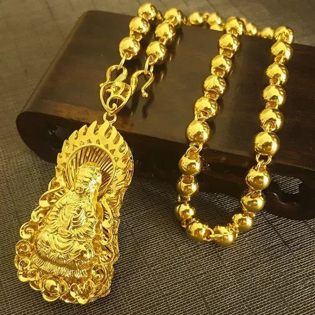 Dragon Pendant AU750 Gold Necklace - Guanyin 18K Pendant Necklace, Bold and Stylish Jewelry Gift for Men and Women
