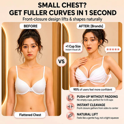 Women's Front Closure Push Up Bra U-Back Backless Seamless Wireless Ultra Thin Summer Bralette Small Bust Lift Detachable Straps