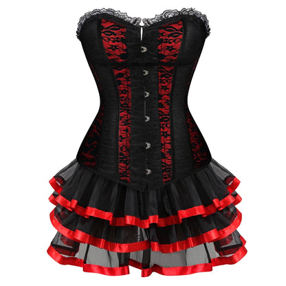 Corset Dresses for Women Plus Size Wedding Dress Red and Black Sexy Lace Up Corset Bustier Top Lace Skirt Gothic Corsets