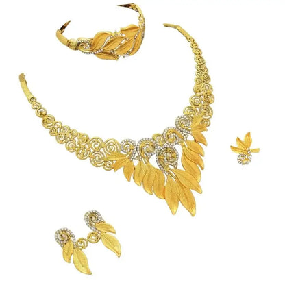 39BB Versatile Gold Color Jewelry Set Necklace and Earrings For Bridesmaids And Formal Wear Bridal Wedding