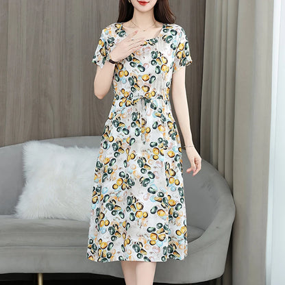 New Elegant Floral Dress  Bohemian plus Size Women Summer Short Sleeve Clothing with Large Hem for Casual Occasions