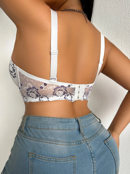 Plus Size Lace Women's Bra BCD Thin Cup Floral Embroidered Push up Bra Side Support Comfortable Underwire Lingerie Bra Women
