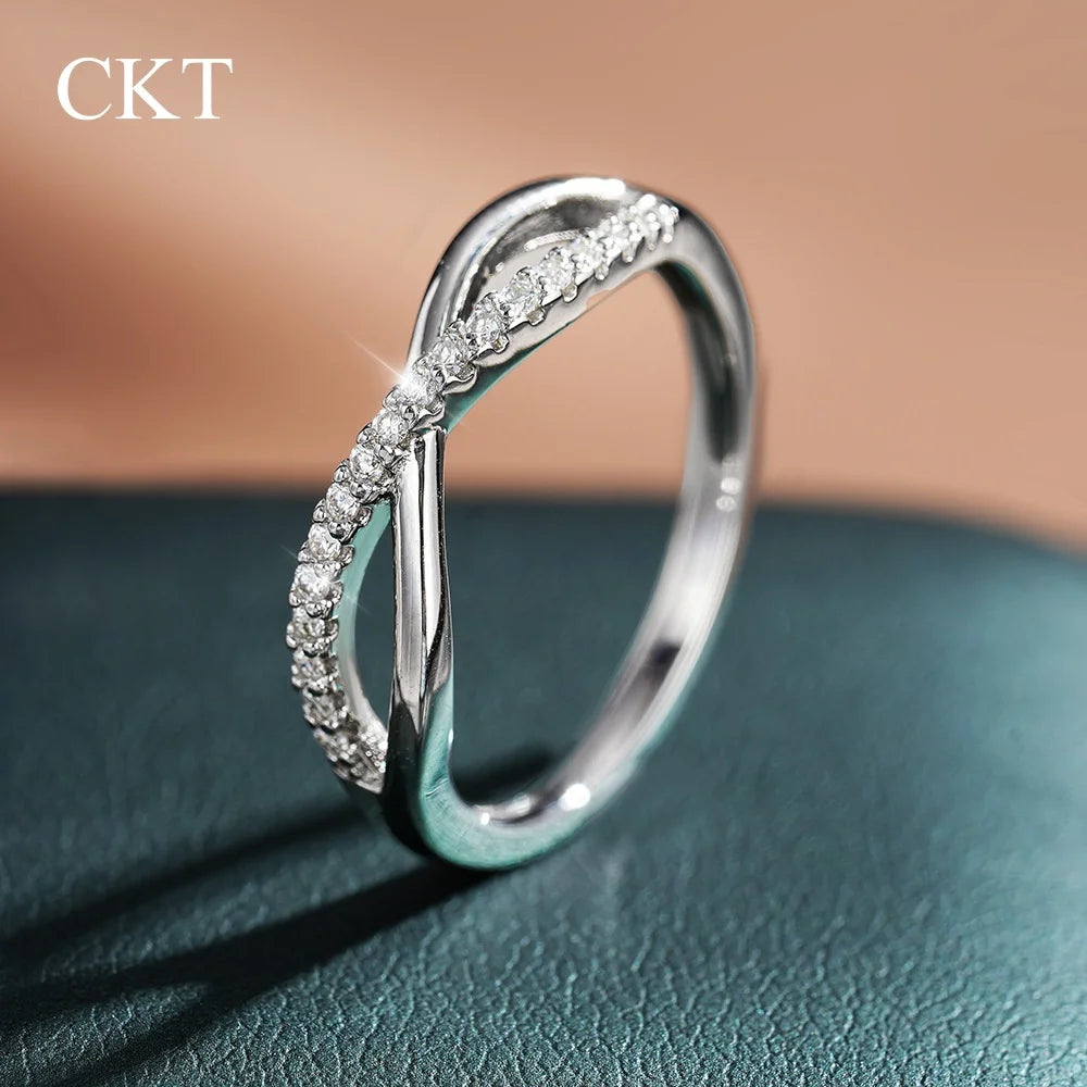 CKT Real 18k White Gold & Platinum PT950 Diamond Moissanite Ring Elegant Jewelry for Women Wedding Bands Rings Fine Jewelry