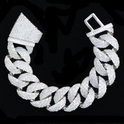 Aokaishen 25mm Special Clasp Baguette Cuban Link Bracelet for Men 5A Cubic Zirconia Gold Plated Hip Hop Jewelry