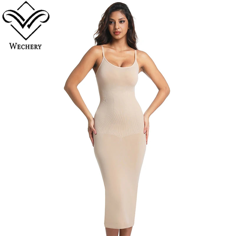 Wechery Plus Size Woman Clothing High Elasticity Abdominal Compression Slim Slip Dress Female Elegant Party Dresses