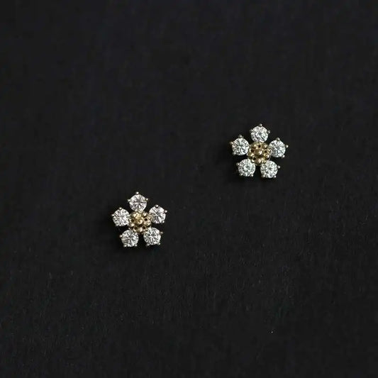 GOLDtutu Pure 9K Gold Jewelry Earrings for Women, Five Diamond Flower, 2020, ok497