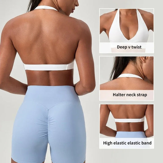 Women's Halter Neck Sports Bra Stylish Back Design Sexy Gym Yoga Fitness Running Bra Comfortable Sports Bras for Women