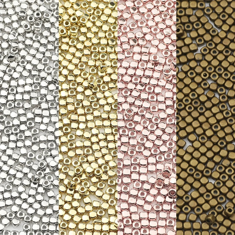 100~400pcs 3mm Square Beads CCB Material Gold Silver Plated Loose Spacer For Jewelry Making Accessories DIY Necklace Bracelets