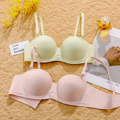 Women's Gathered Underwear Small Breasts Support No Steel Rings No Shoulder Straps Comfortable Bra for Large Breasts