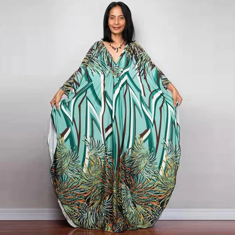 Plus Size Dresses Womens Caftan Floral Print Kaftan Dress Short Sleeve Swimsuit Cover up Loungewear for Summer