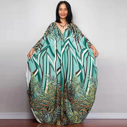 Plus Size Dresses Womens Caftan Floral Print Kaftan Dress Short Sleeve Swimsuit Cover up Loungewear for Summer