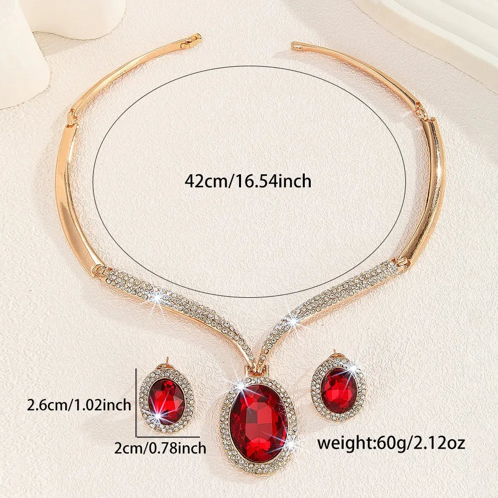 Women's Gold-Plated Red Crystal Jewelry Set - Necklace and Earrings Accessories for Wedding Party Formal Occasions Prom Cocktail Party