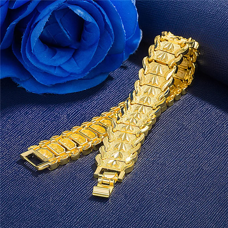 24K Gold Bracelet Electroplated Gold Jewelry 2 Men's Wide Bracelet Bracelet 21CM