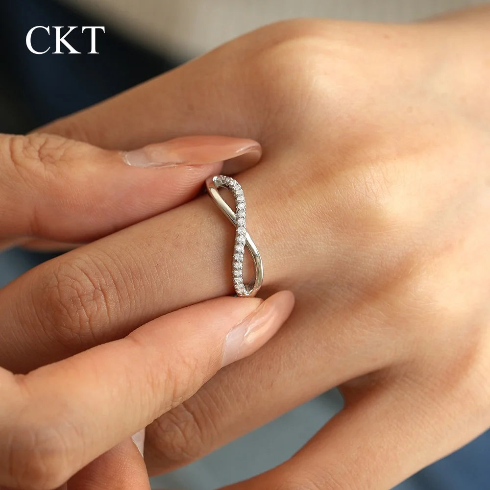 CKT Real 18k White Gold & Platinum PT950 Diamond Moissanite Ring Elegant Jewelry for Women Wedding Bands Rings Fine Jewelry