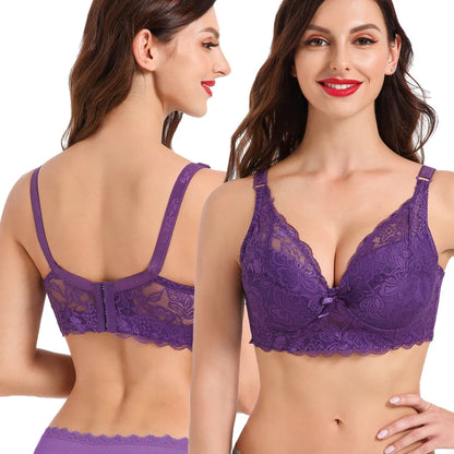 Plus Size Lace Bras for Women's Bralette Crop Top Underwear Female Sexy Lingerie Wide Shoulder Straps Underwired Push Up Bra