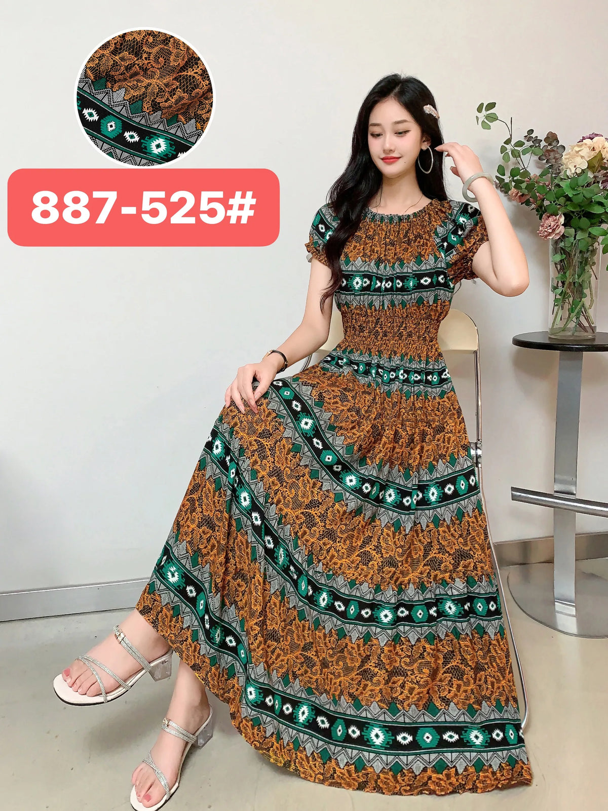 Women's Plus Size Bohemian Style Long Summer Dress for Women Floral Cotton Beach Round Neck Indian Clothing Vestido Robe Female