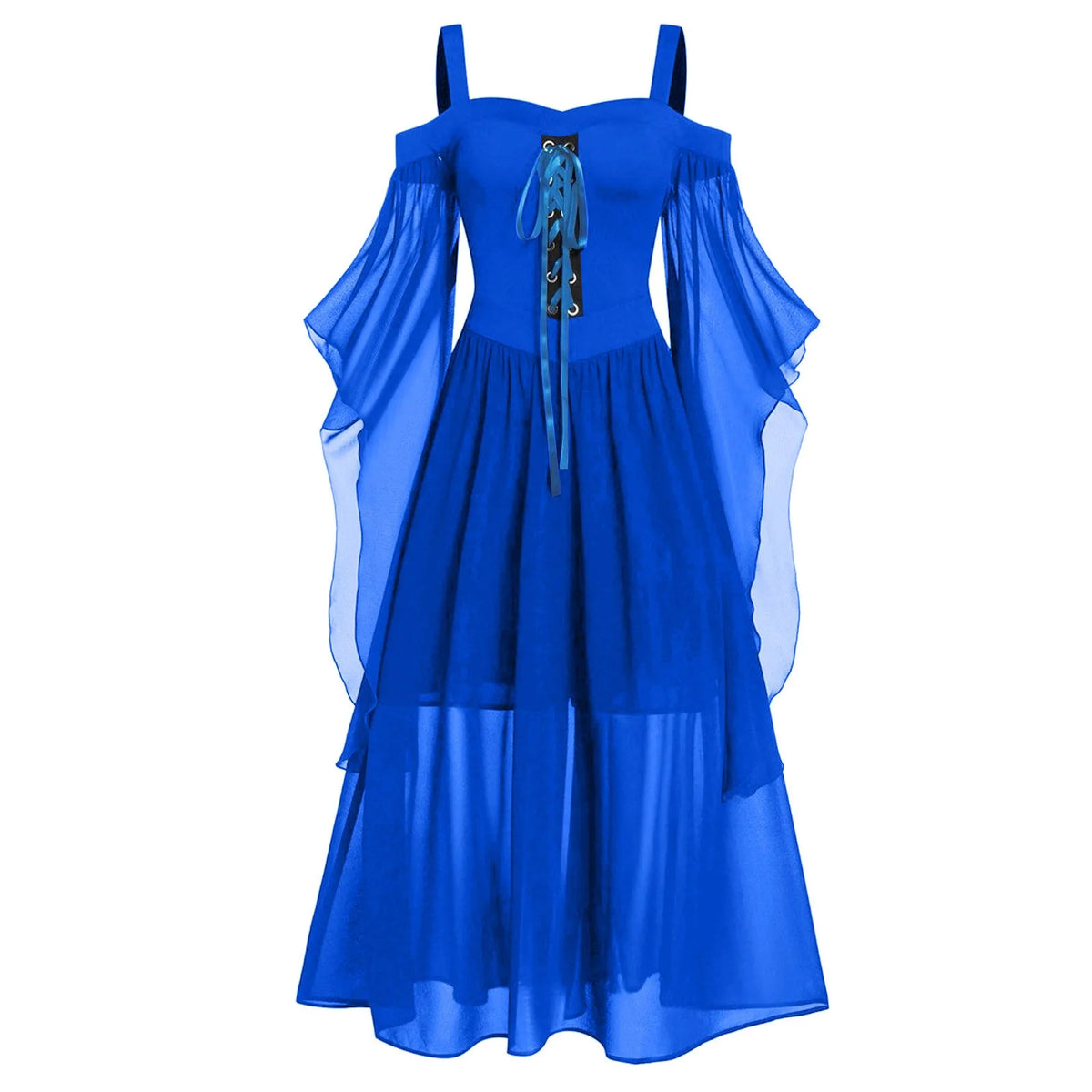 Womne Plus Size Halloween Dress Cold Shoulder Butterflies Sleeve Lace Up Gothic Style Costumes Retro Mesh Splicing Costume