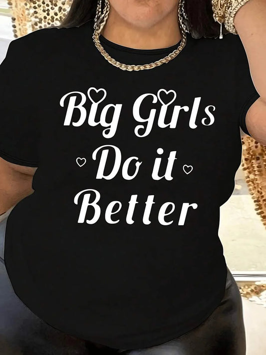 Plus Size Women's Printed T-Shirt with Confidence Statement, Slim-Fit, Edgy and Alluring Style for Curvy Girls