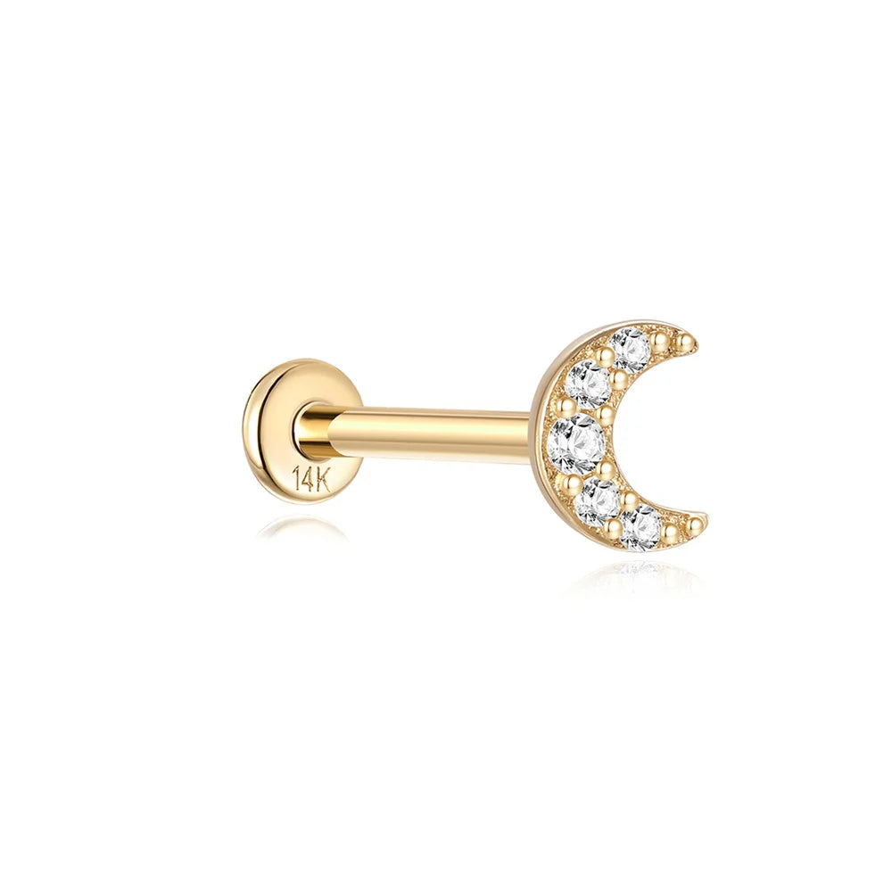 AIDE Single 1piece 14K Solid Gold Jewelry Stud Earring For Women Simple Mini Puncture Earrings Yellow Gold Jewelry Birthday Gift