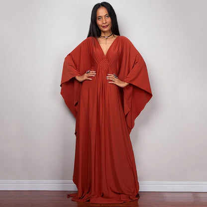 Plus Size Caftan Dresses for Women Solid Color Plus Size Beach Dress V Neck Cover Up Loose Soft Kaftan Loungewear
