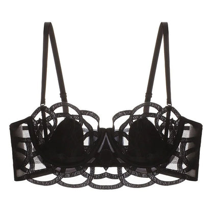 Women's Sexy Underwear Bra Female Hollow Out Thin Cotton Rabbit Ear Cup Soft Breathable Gathering Lace Large-sized Bra Everyday