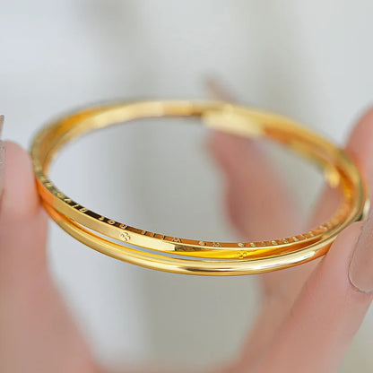 18K Gold Women's Double Chain Letter Design Bracelet, AU750 Pure Gold, Light Luxury Fashionable Elegant and Versatile Jewelry