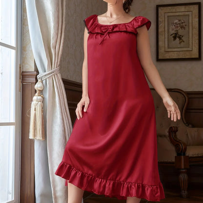 Plus Size Women's Summer Nightdress Loose Fit Slip Dress Euro Style Satin Like Sleepwear for Curvy Girls Breathable Lounge Gown