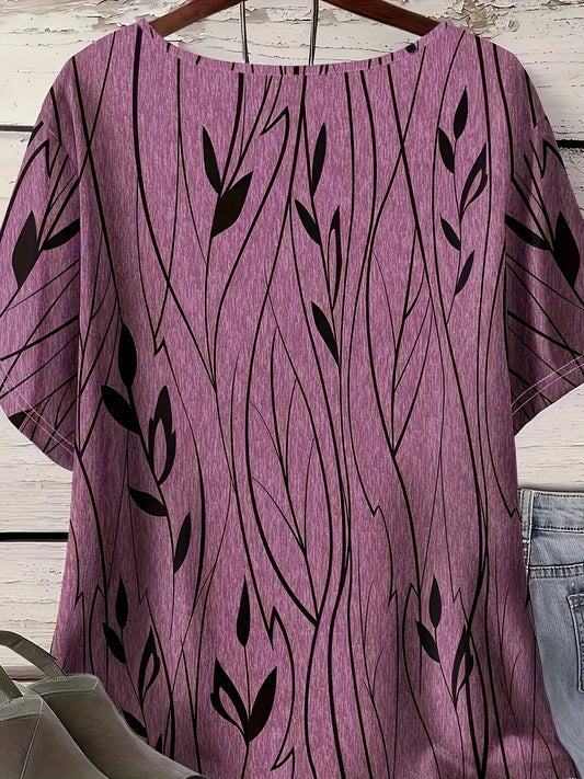 Women Plus Size 1XL-8XL Casual Loose Top Shirts Leaves Print Blouse T-shirt Ladies Fashion Vintage Blouse Half Sleeves T-shirt