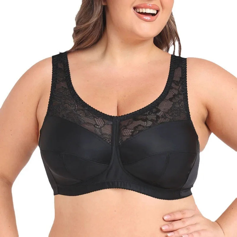 Plus Size Bra Ultra Thin Wire-Free Wide Comfort Shoulder Straps for Large Chest Full Coverage  Lace Bralette Breathable Wear