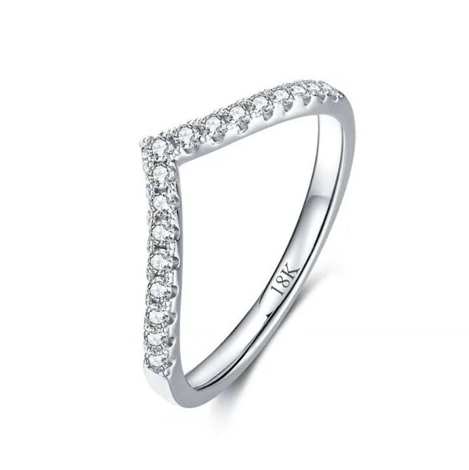 CKT 18k White Gold Rings for Women V-shaped Platinum Pt950 Group Inlaid Crown Single Tail Stacked with 1ct Moissanite Jewelry