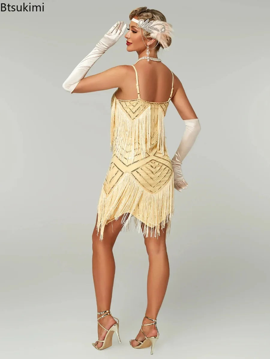 Flapper Roaring Plus Size 20s Great Lady Mini Short Dress Gatsby Fringed Sequin Beaded Lady Mini Tassels Decoration Dress Women