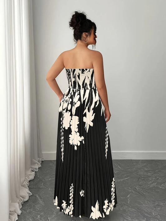 plus Size Elegant Dress Stylish Gracious Fashion Position Printing Gored Skirt Craft Pleated Skirt for Women