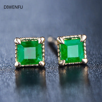 Emarald 14K Yellow Gold Jewelry Stud Earrings for Women Round Simple Crown Jade Earrings Fine Valentine Gold Jewelry for Women