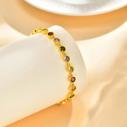 Luxury Colored Round Zircon Bracelet for Women,Gold Plated Zircon Chain Bracelets,Dainty Charm Jewelry Gift