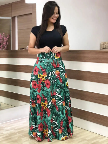 plus Size Floral Print Elegant Mid-Rise Stretchy Dress Women's Casual Comfortable Fit Dress