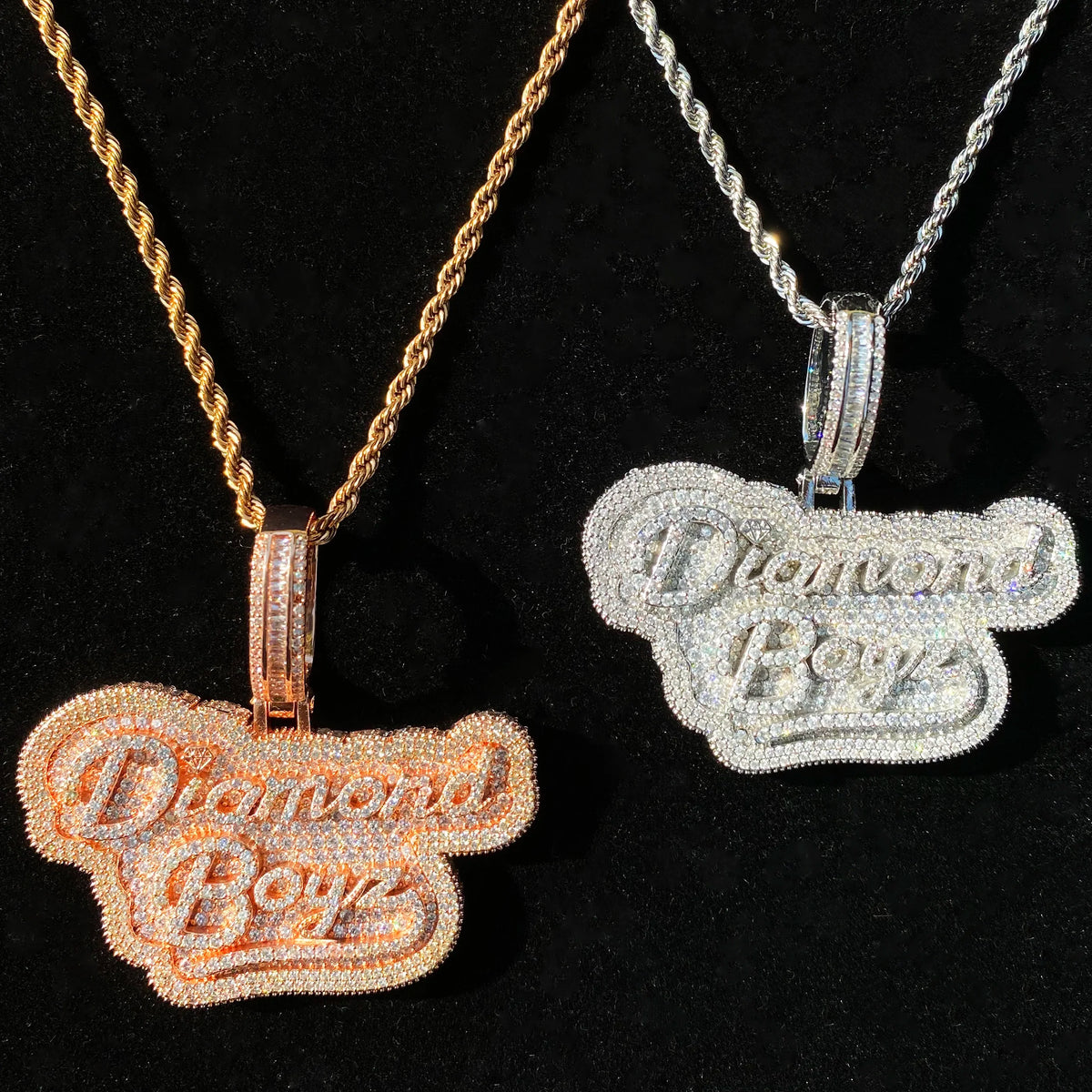 Aokaishen Iced Out Diamond Boyz Necklace Pendant for Men Real Gold Plated Cubic Zirconia Hip Hop Jewelry