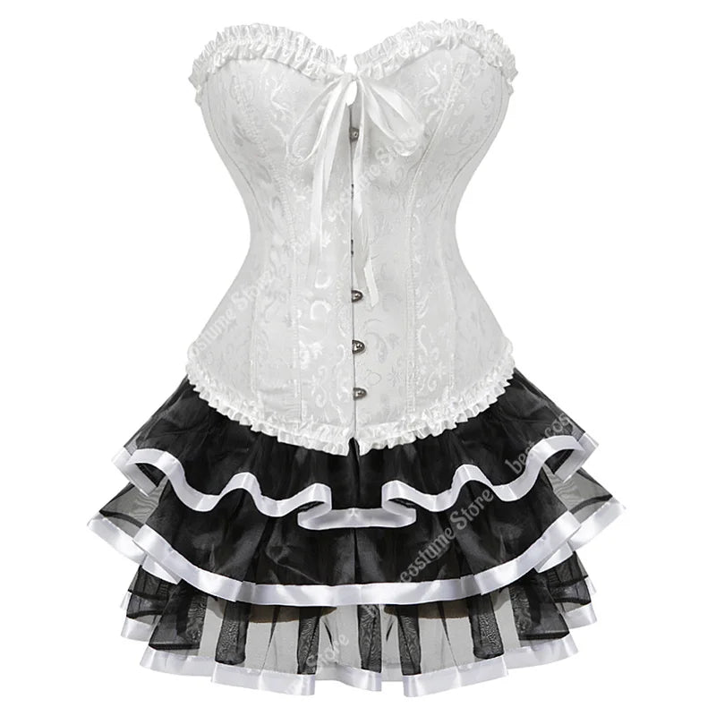 Burlesque Corset Dresses for Women Plus Size Sexy Corset Lingerie Top With Cup Black Sexy Lace Corset Dress With Straps